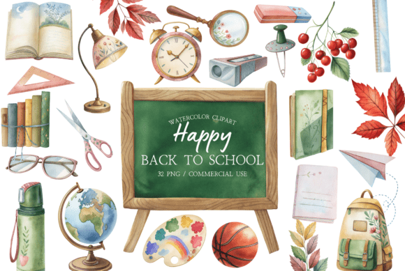 Download Watercolor School Clipart Bundle - Clipart Collection