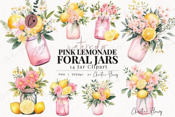 Download Pink Lemonade Floral Jars Clipart - Clipart Collection