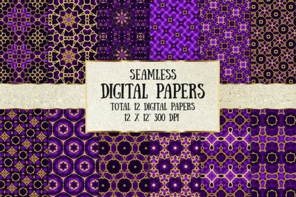 Download Seamless Purple Gold Digital Paper - Gold digital paper Collection
