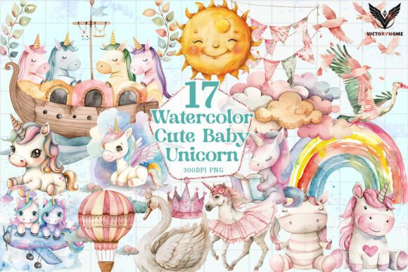 Download Watercolor Cute Baby Unicorn Clipart PNG - Clipart Collection