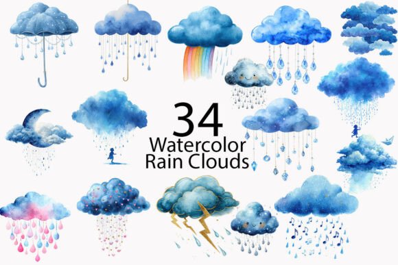 Download Rain Clouds Watercolor Clipart - Clipart Collection