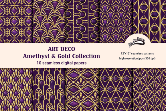 Download Purple Gold Digital Paper Pattern Bundle - Gold digital paper Collection