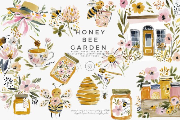 Download Charming Honey Bee Garden Clipart Set - Clipart Collection