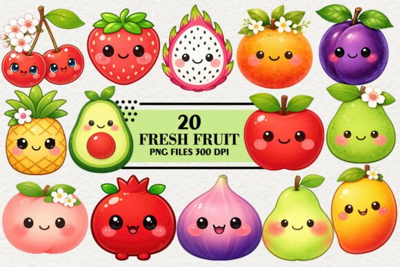 Download Kawaii Fresh Fruit Clipart Bundle - Clipart Collection