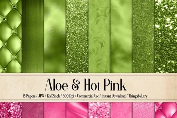Download Aloe Green Hot Pink Digital Papers - Green Collection