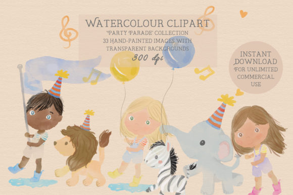 Download Party Parade, Watercolor Clipart, Girl, - Clipart Collection