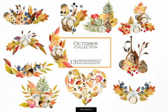 Download October Bouquets. Watercolor Clipart. - Clipart Collection