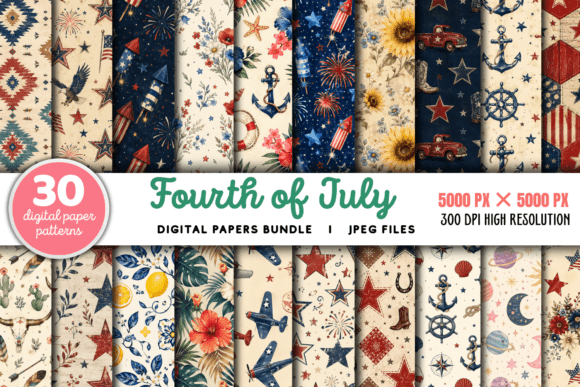 Download Fourth of July Stars Pattern Bundle - July Collection