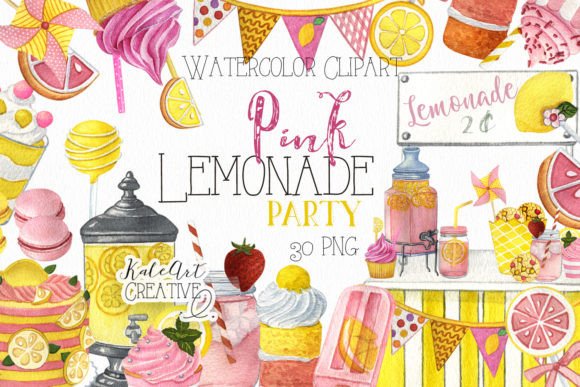 Download Watercolor Pink Lemonade Party Clipart. - Clipart Collection