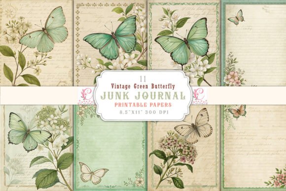 Download Vintage Green Butterfly Junk Journal - Premium Resources