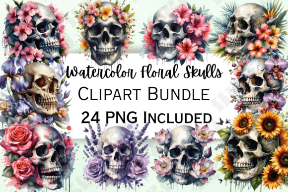 Download Watercolor Floral Skulls Clipart - Clipart Collection