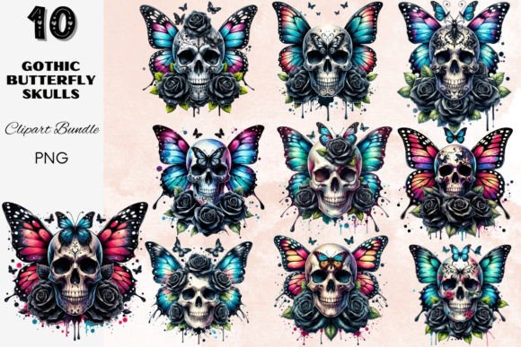 Download Gothic Butterfly Skull Clipart Set - Clipart Collection