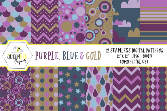 Download Seamless Blue, Purple & Gold Digital Paper - Gold digital paper Collection