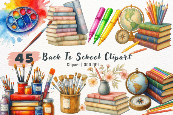 Download School Supplies Watercolor Clipart - Clipart Collection