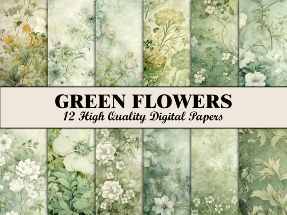 Download Green Botanical Flower Scrapbook Paper - Green Collection