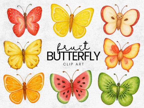 Download Fruit Inspired Butterflies Clipart PNG - Clipart Collection