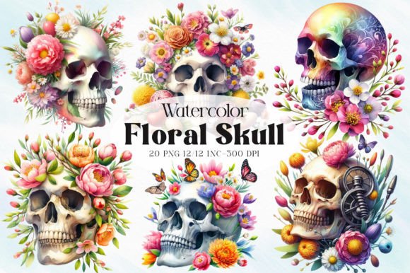 Download Floral Skulls Watercolor Clipart - Clipart Collection