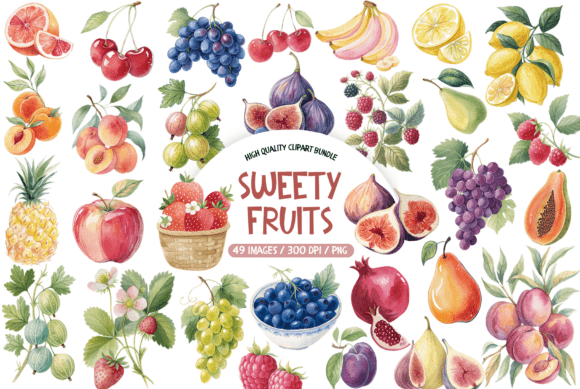Download Watercolor Sweety Fruits Clipart Bundle - Clipart Collection