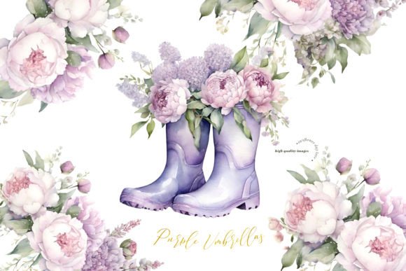 Download Purple Flowers Rain Boots Clipart - Clipart Collection
