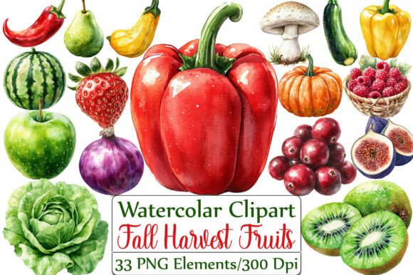 Download Fall Harvest Fruits and Veggies Clipart - Clipart Collection