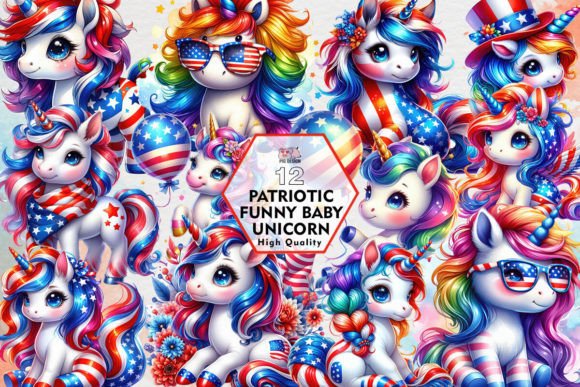 Download Patriotic Funny Baby Unicorn Clipart PNG - Clipart Collection