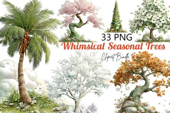 Download Whimsical Seasonal Trees Clipart Set - Clipart Collection