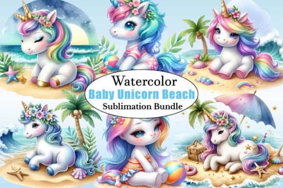 Download Watercolor Baby Unicorn Beach Clipart - Clipart Collection