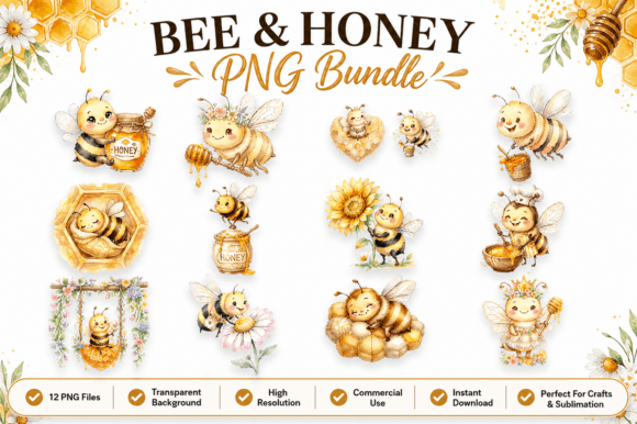 Download Bee &amp; Honey Clipart PNG Bundle - Clipart Collection
