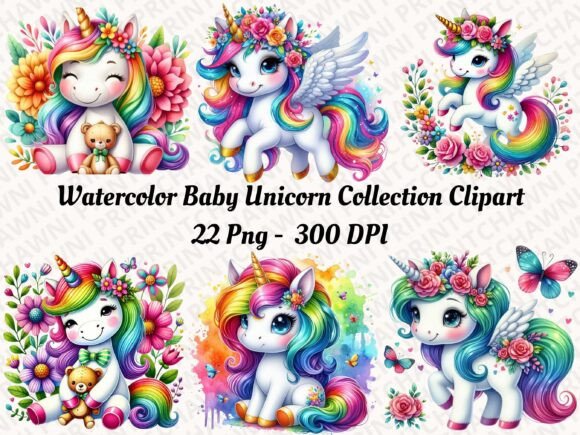 Download Cute Baby Unicorn Collection Clipart PNG - Clipart Collection
