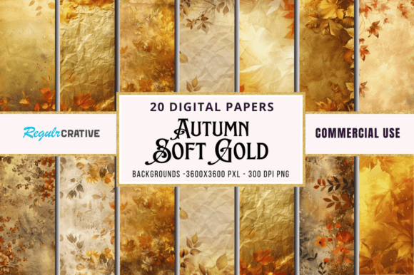 Download Autumn &amp; Soft Gold Digital Paper Bundle - Gold digital paper Collection