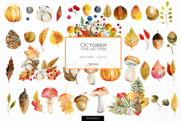 Download October. Watercolor Autumn Clipart. - Clipart Collection