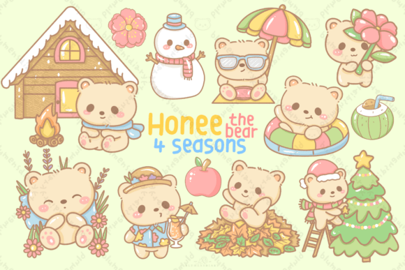 Download Kawaii Bear Four Seasons Clipart - Clipart Collection