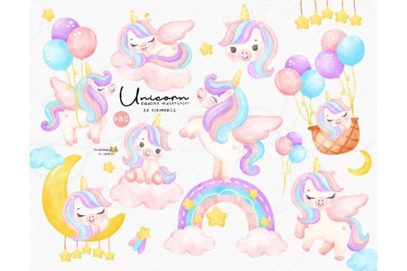 Download Cute Baby Unicorn Watercolor Clipart Set - Clipart Collection