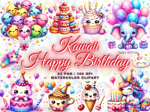 Download Cute Kawaii Birthday Clipart Bundle Png - Clipart Collection