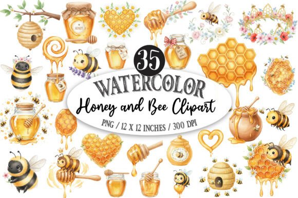 Download Watercolor Honey and Bee Clipart - Clipart Collection