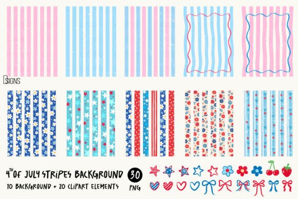 Download 4th of July Stripes Background Bundle - July Collection