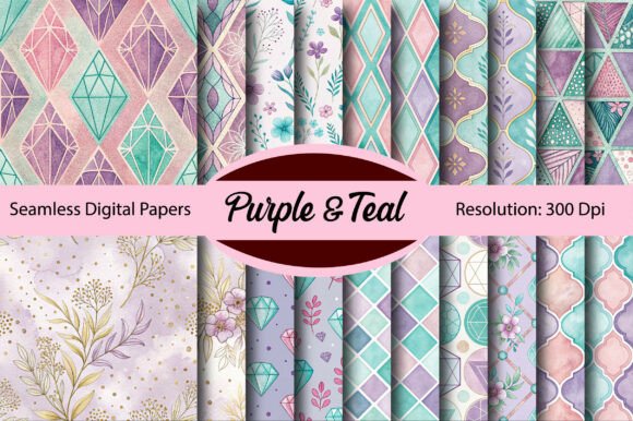 Download Purple &amp; Teal Seamless Digital Paper - Purple Collection
