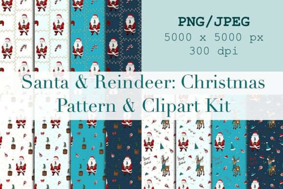 Download Santa &amp; Reindeer:ChristmasPatternClipart - Clipart Collection