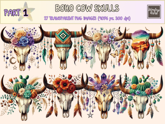 Download Boho Cow Skulls P1 Clipart - Clipart Collection